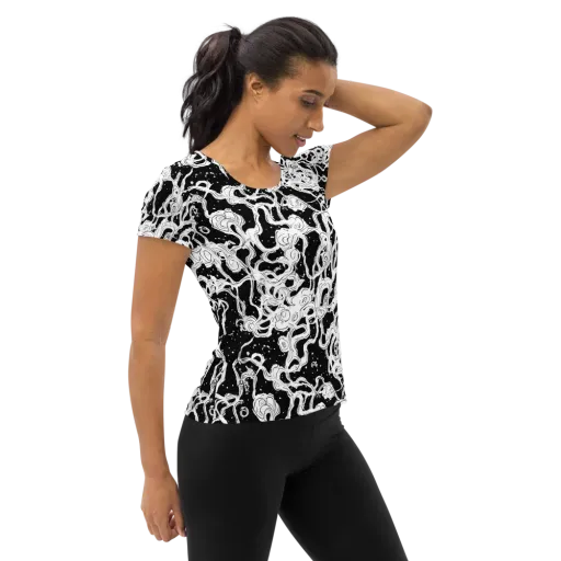 Inkstorm Ribbons on a Women's Athletic T-Shirt