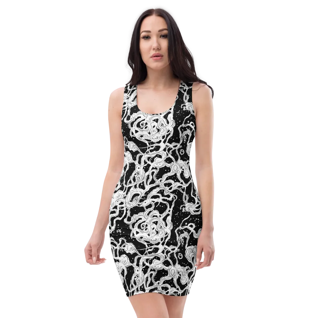 Inkstorm Ribbons on Bodycon Dress — Front