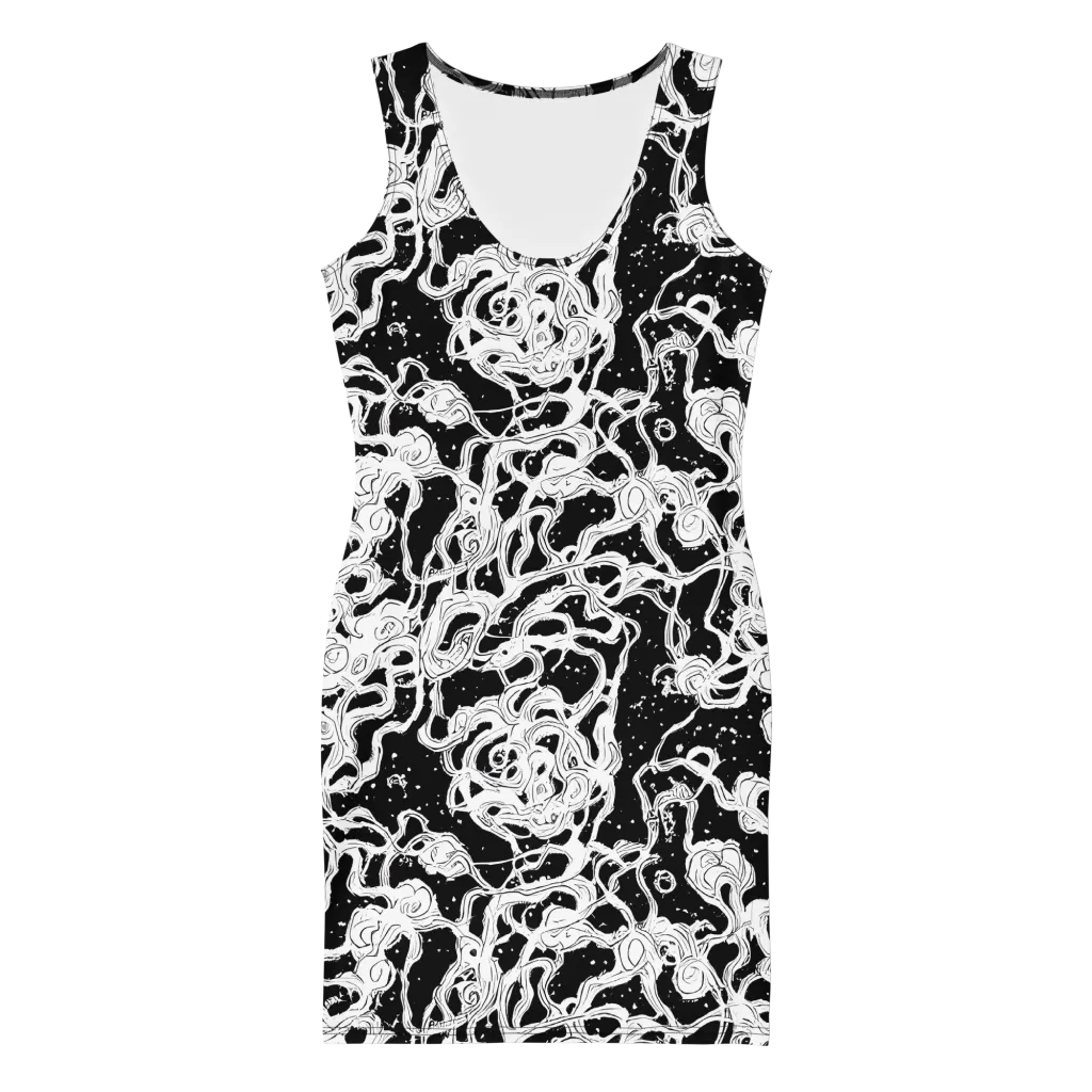 Inkstorm Ribbons on Bodycon Dress — Front