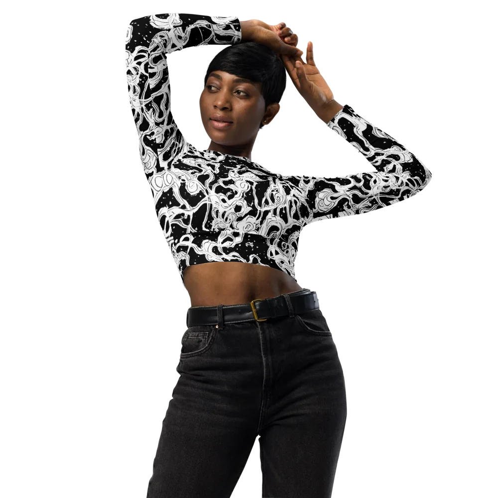 Inkstorm Ribbons on Long Sleeve Crop Top — Front