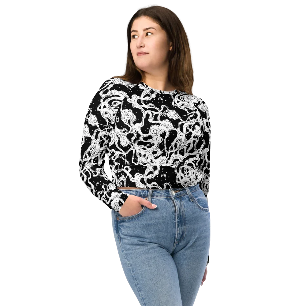 Inkstorm Ribbons on Long Sleeve Crop Top — Front