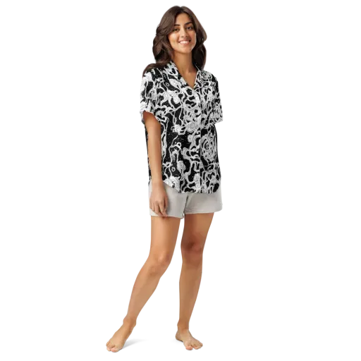 Inkstorm Ribbons on a Women's Short Sleeve Pajama Top