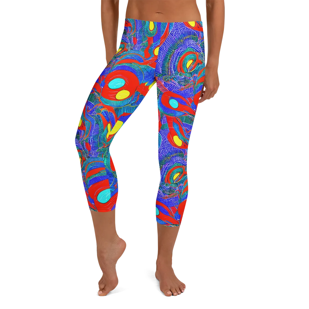 Red Tide Electric on Capri Leggings — Front
