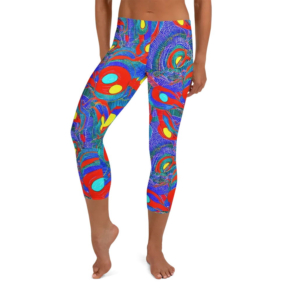 Red Tide Electric on Capri Leggings — Front