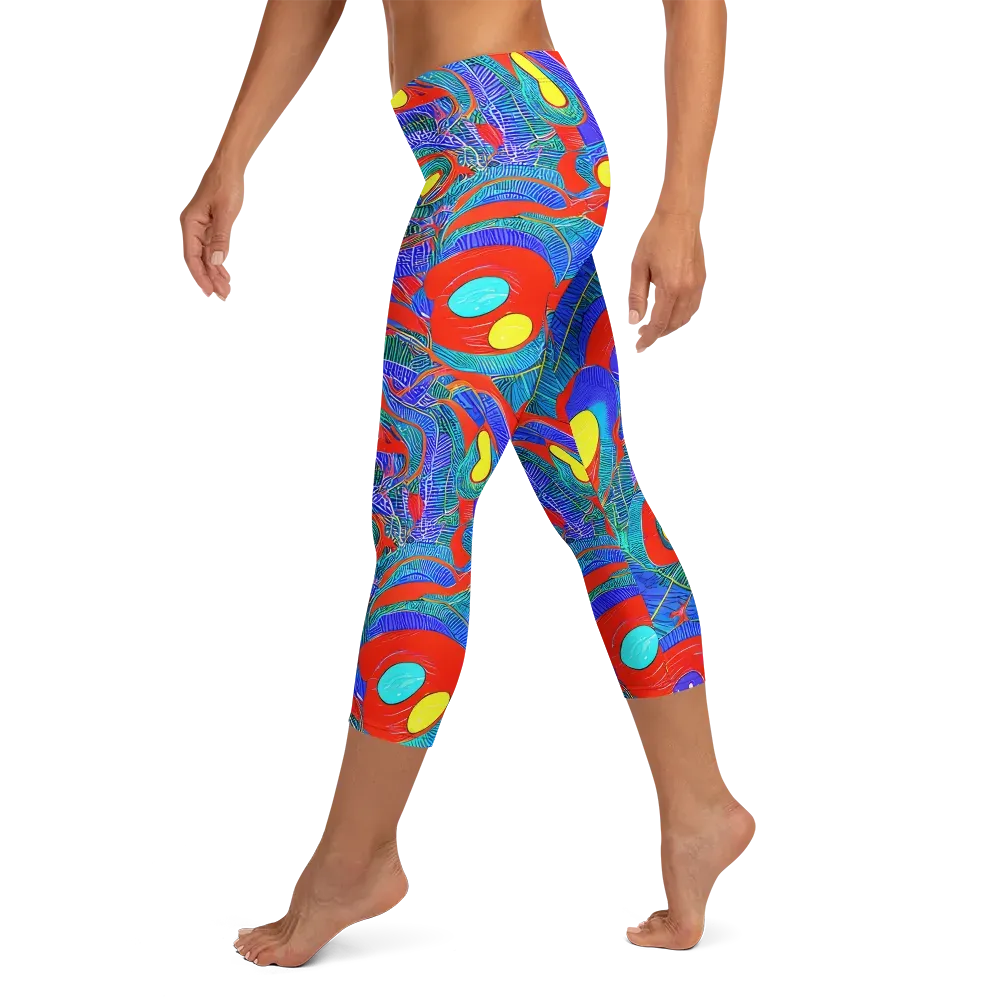 Red Tide Electric on Capri Leggings — Left