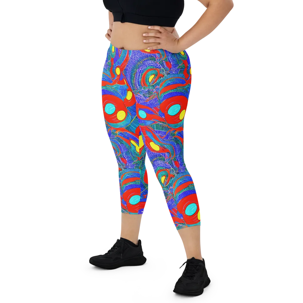 Red Tide Electric on Capri Leggings — Front