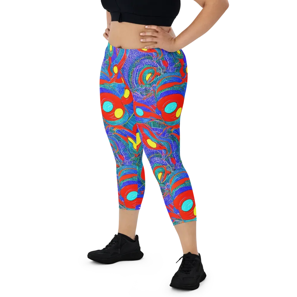 Red Tide Electric on Capri Leggings — Front