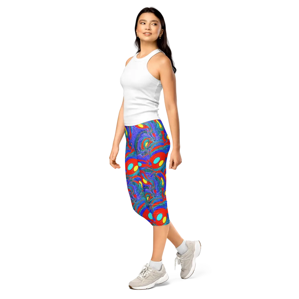 Red Tide Electric on Capri Leggings — Left Front