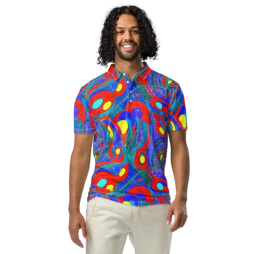 Red Tide Electric on a Men's Slim Fit Polo Shirt
