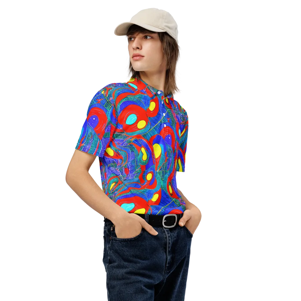 Red Tide Electric on Men's Slim Fit Polo Shirt — Right Front