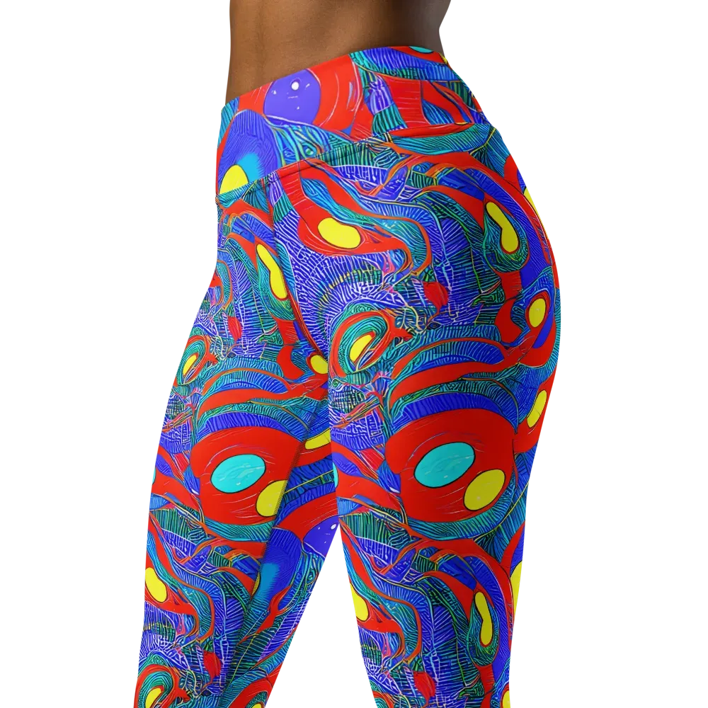 Red Tide Electric on Yoga Leggings — Left Front