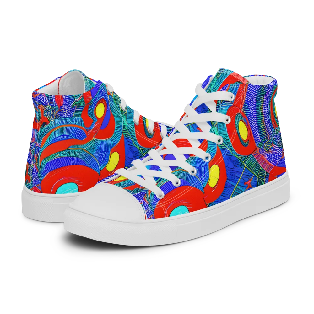 Red Tide Electric on Men's High Top Canvas Shoes — Left