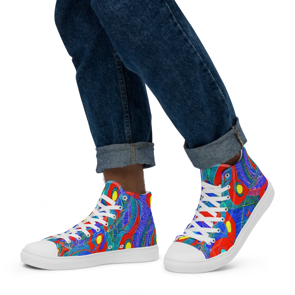 Red Tide Electric on Men's High Top Canvas Shoes — Left