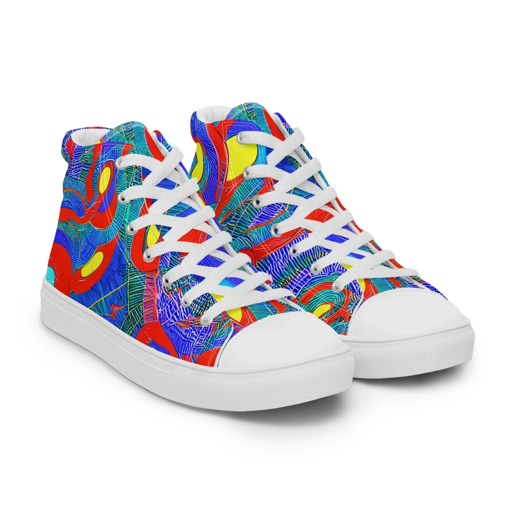 Red Tide Electric on Women's High Top Canvas Shoes — Right Front