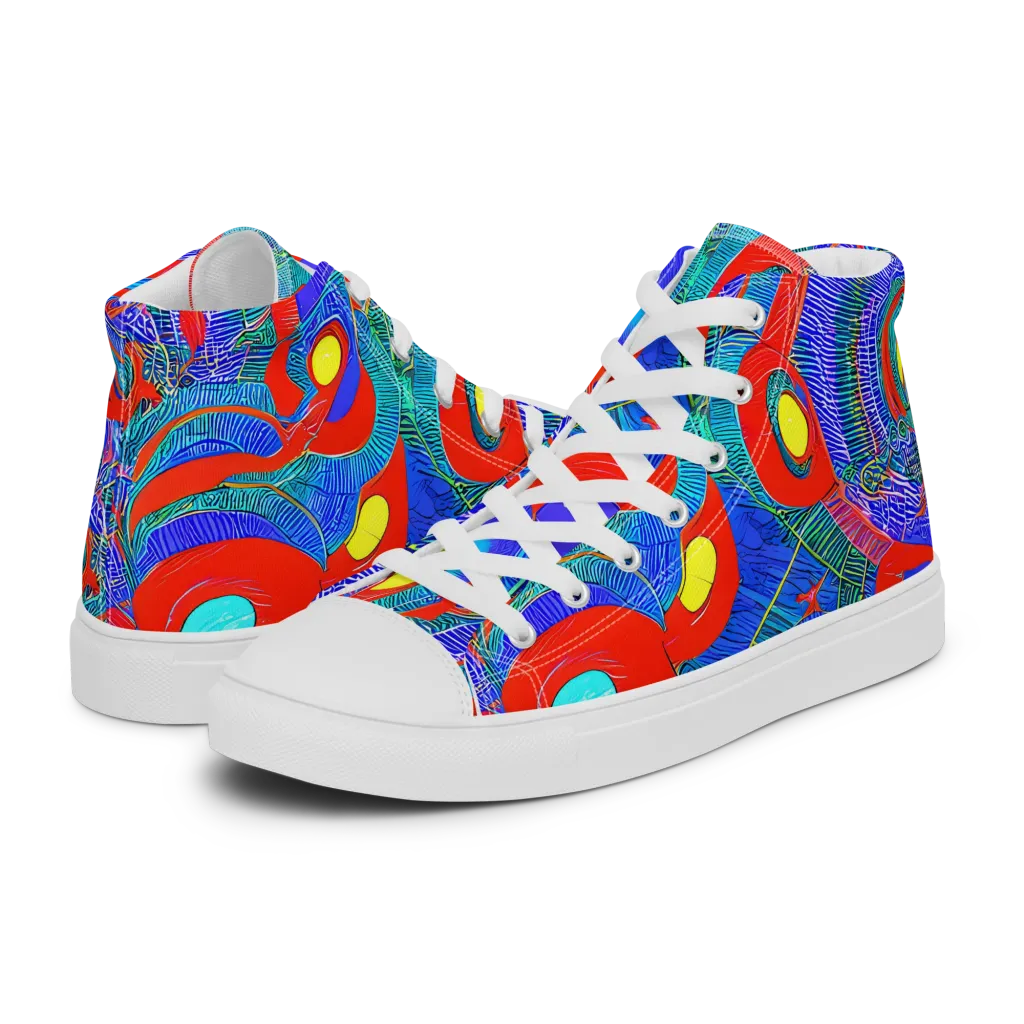 Red Tide Electric on Women's High Top Canvas Shoes — Left