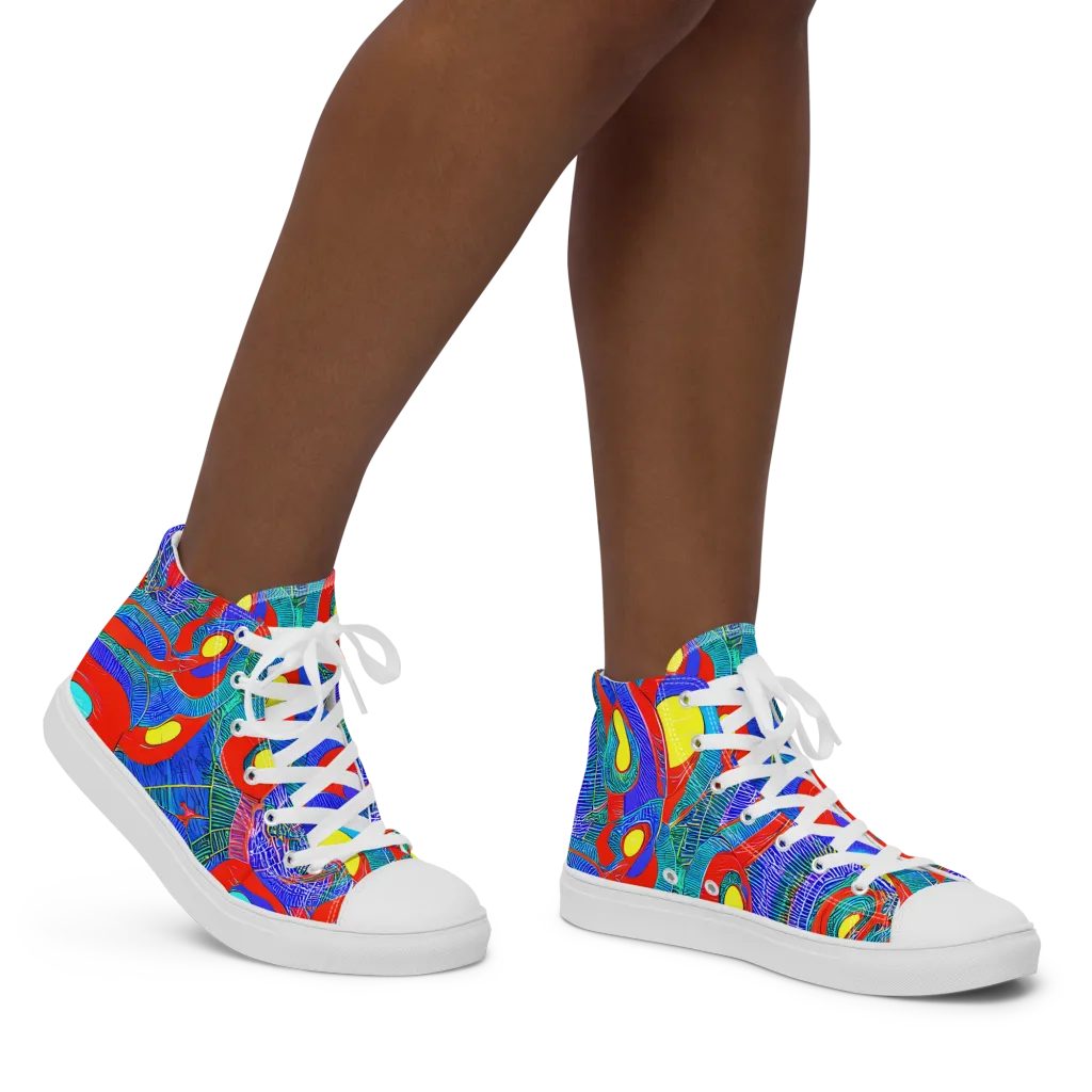 Red Tide Electric on Women's High Top Canvas Shoes — Right