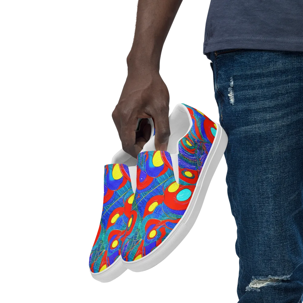 Red Tide Electric on Men's Slip-On Canvas Shoes — Left Front
