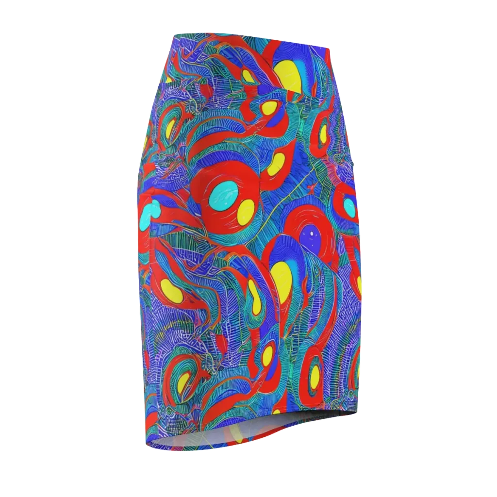 Red Tide Electric on Pencil Skirt — Front Side