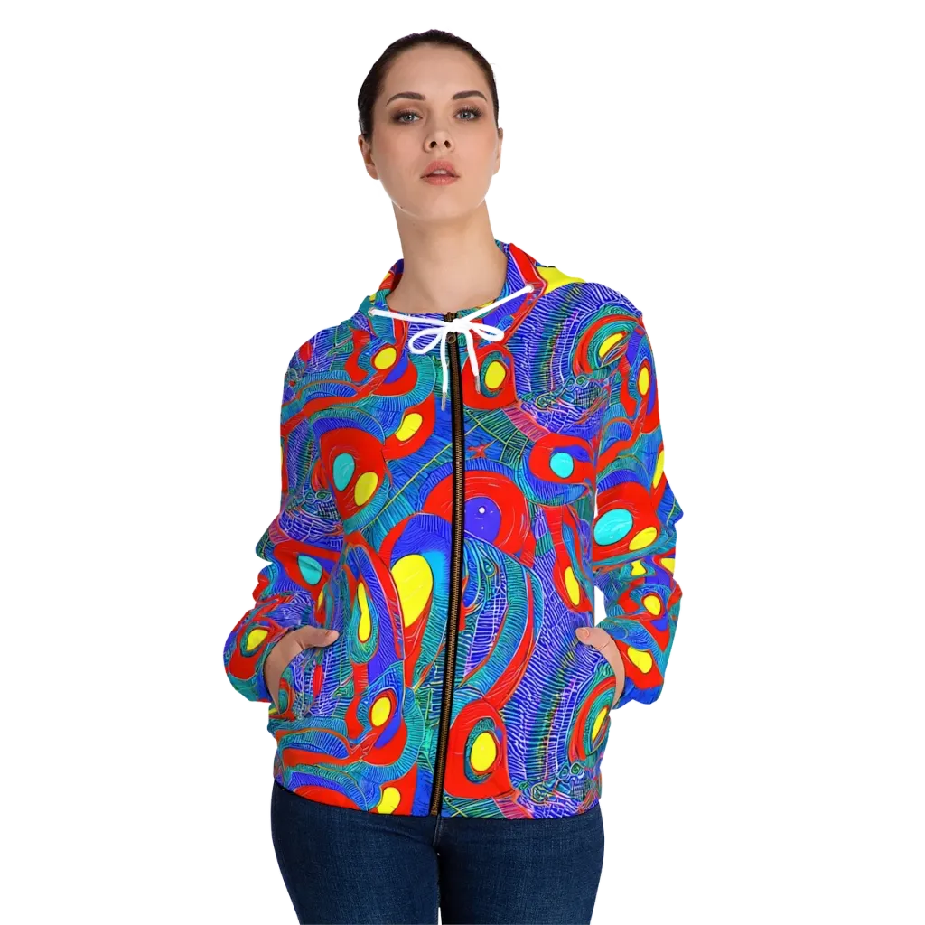 Red Tide Electric on Women's Full-Zip Hoodie — Front On Person