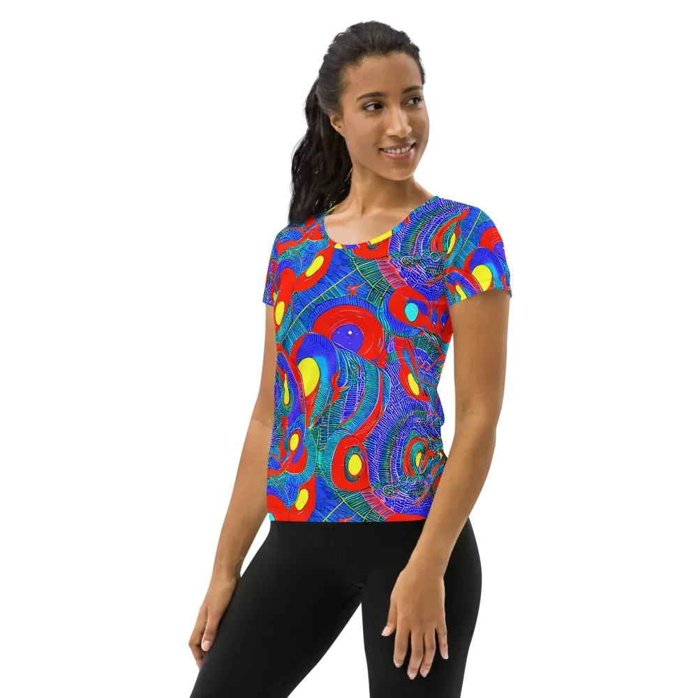Red Tide Electric on Women's Athletic T-Shirt — Left