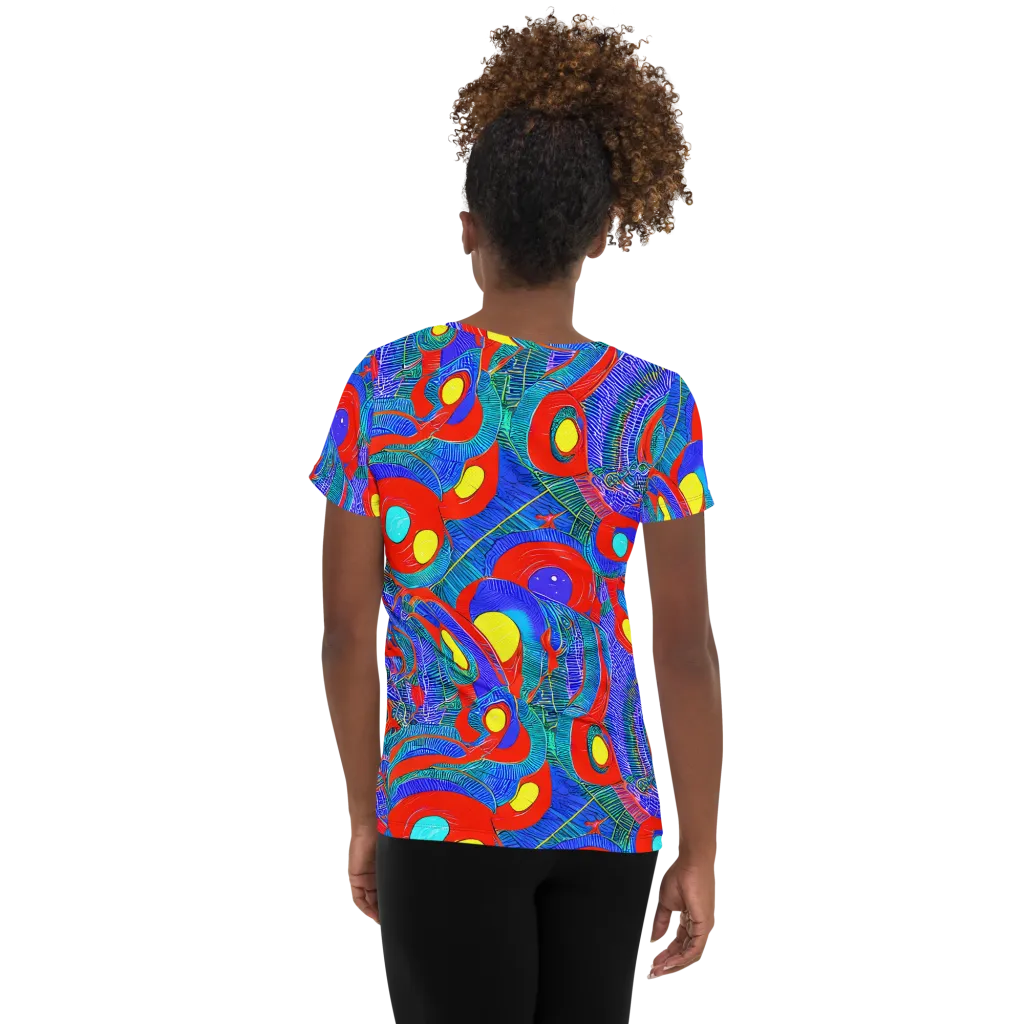 Red Tide Electric on Women's Athletic T-Shirt — Back