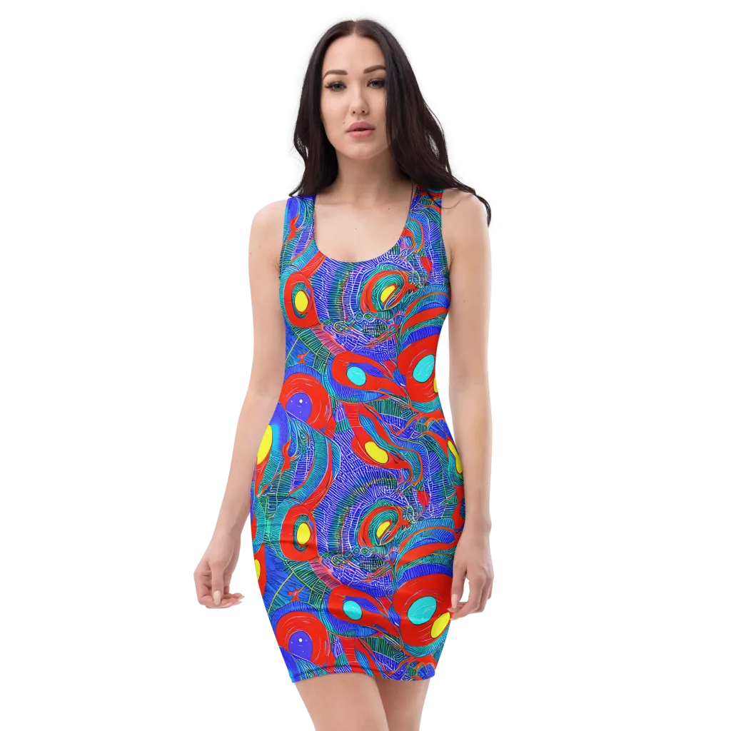 Red Tide Electric on Bodycon Dress — Front
