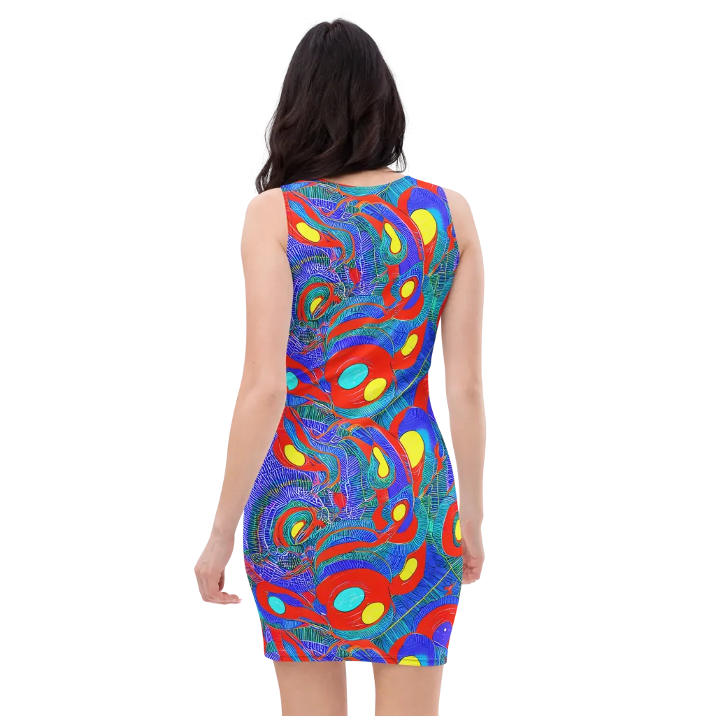 Red Tide Electric on Bodycon Dress — Back