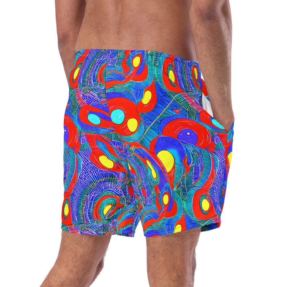Red Tide Electric on Swim Trunks — Right Back