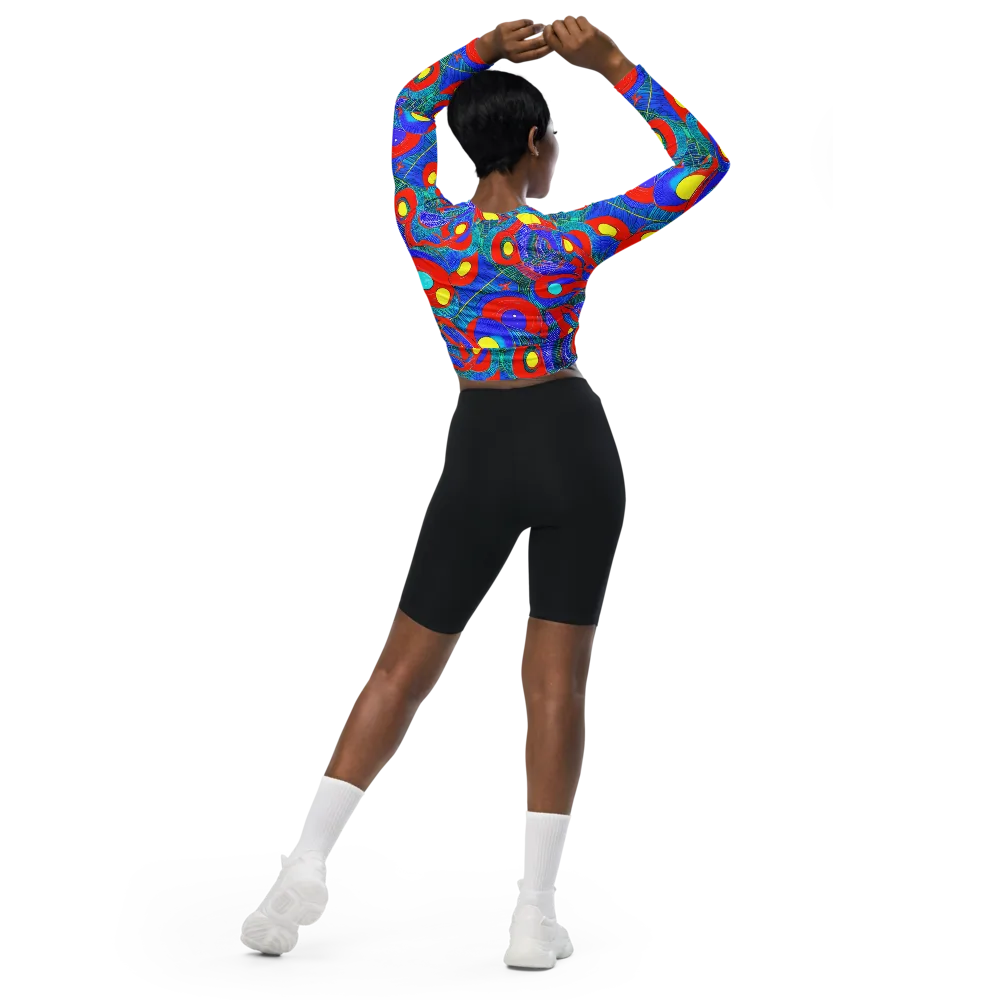 Red Tide Electric on Long Sleeve Crop Top — Back