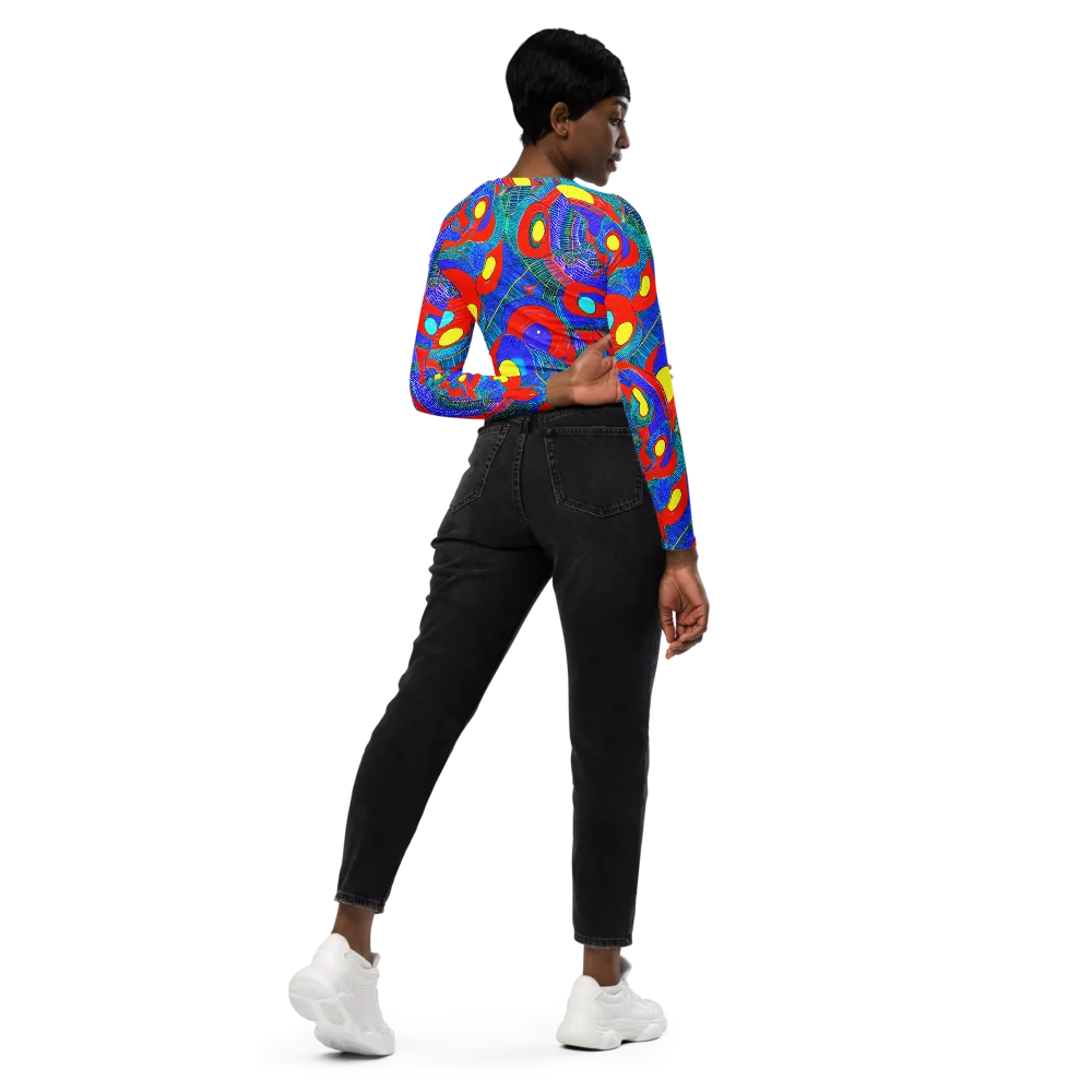 Red Tide Electric on Long Sleeve Crop Top — Right Back