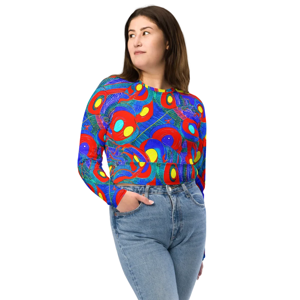 Red Tide Electric on Long Sleeve Crop Top — Front
