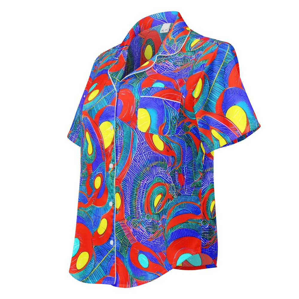 Red Tide Electric on Women's Short Sleeve Pajama Top — Left Front
