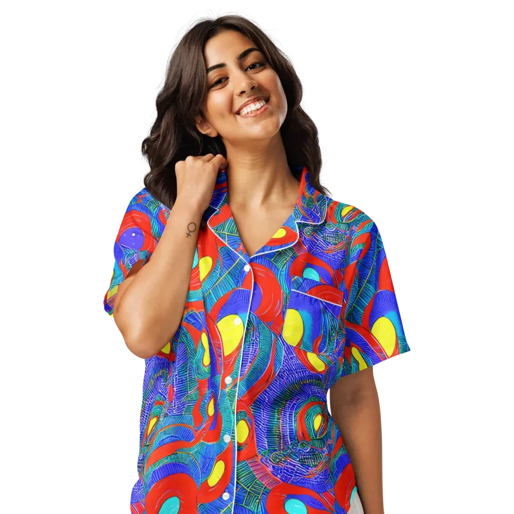 Red Tide Electric on Women's Short Sleeve Pajama Top — Front