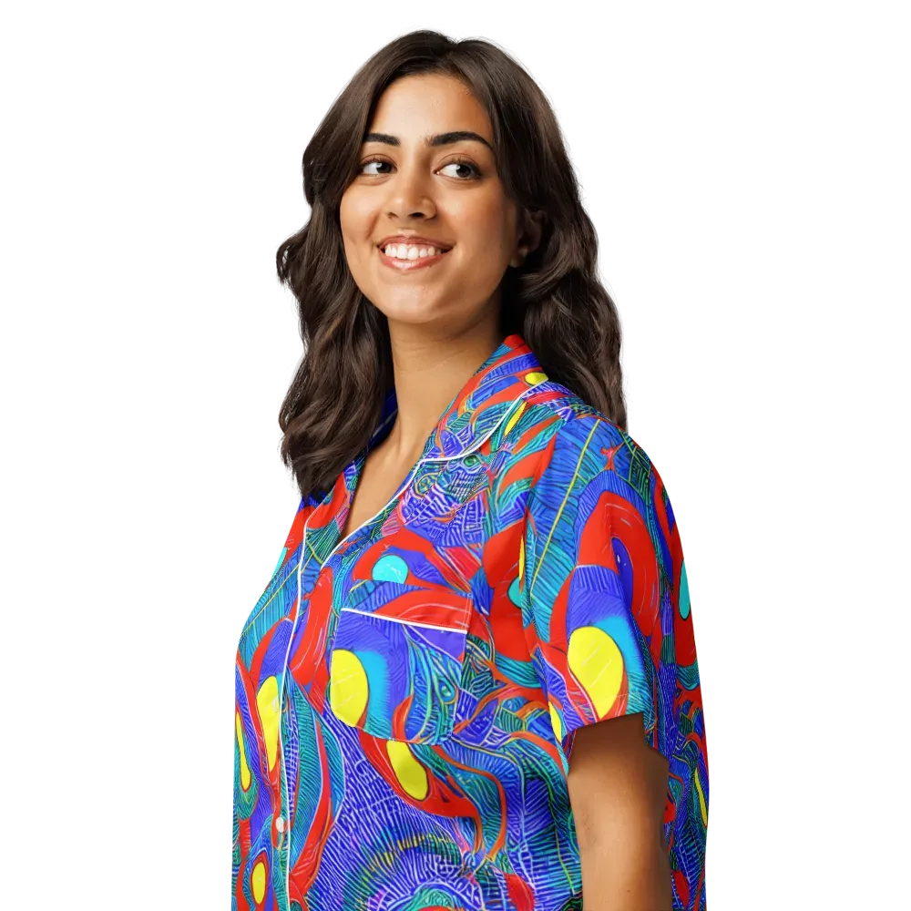 Red Tide Electric on Women's Short Sleeve Pajama Top — Left Front