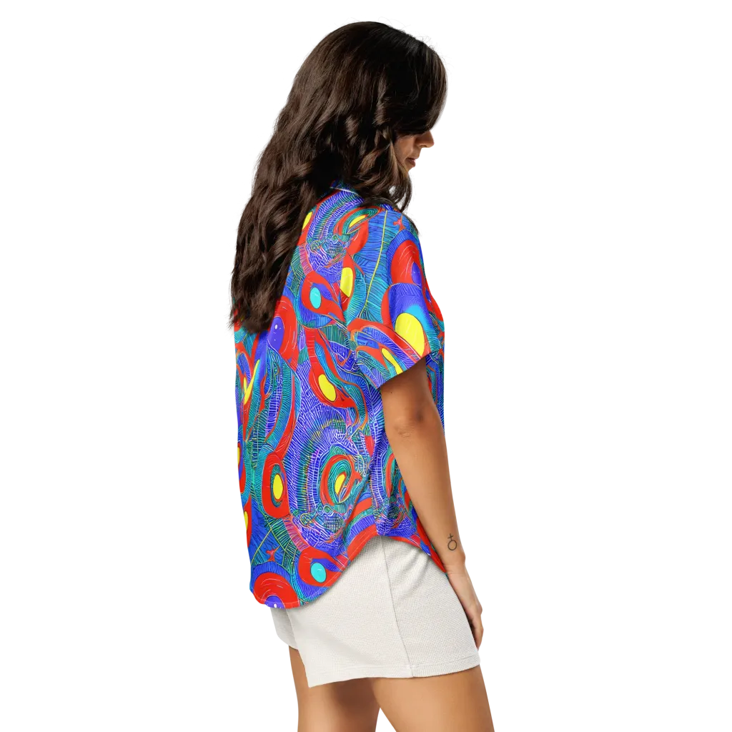 Red Tide Electric on Women's Short Sleeve Pajama Top — Right Back