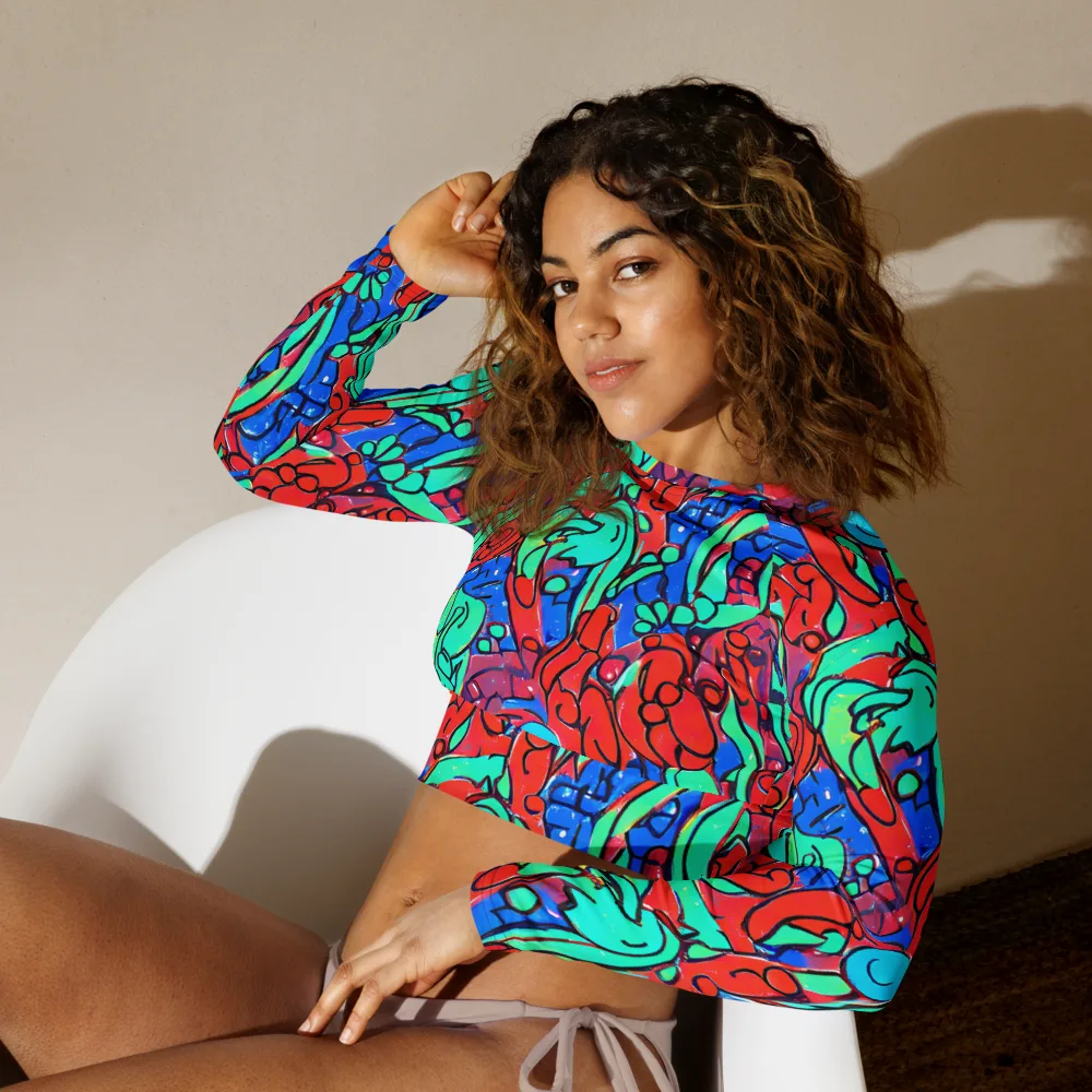 Hypercolor Habitat on Long Sleeve Crop Top — Left Front