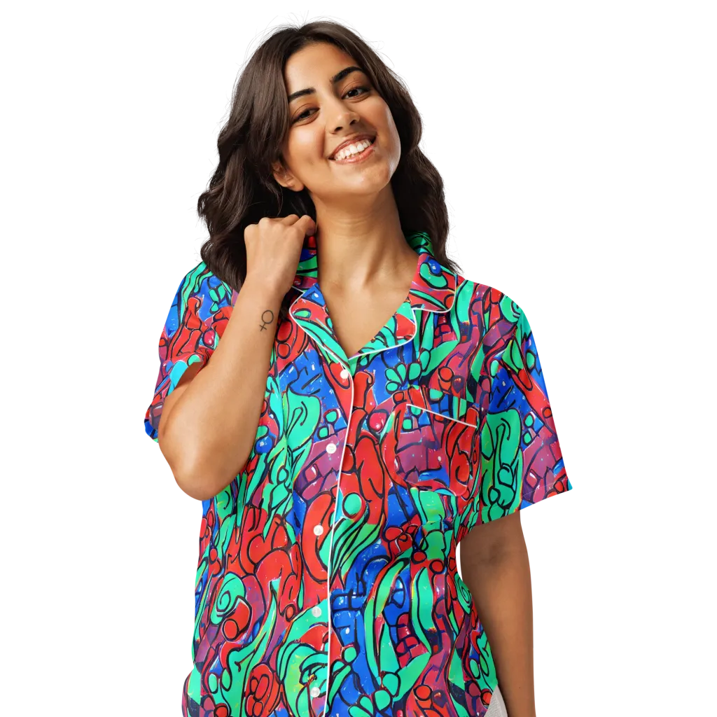 Hypercolor Habitat on Women's Short Sleeve Pajama Top — Front