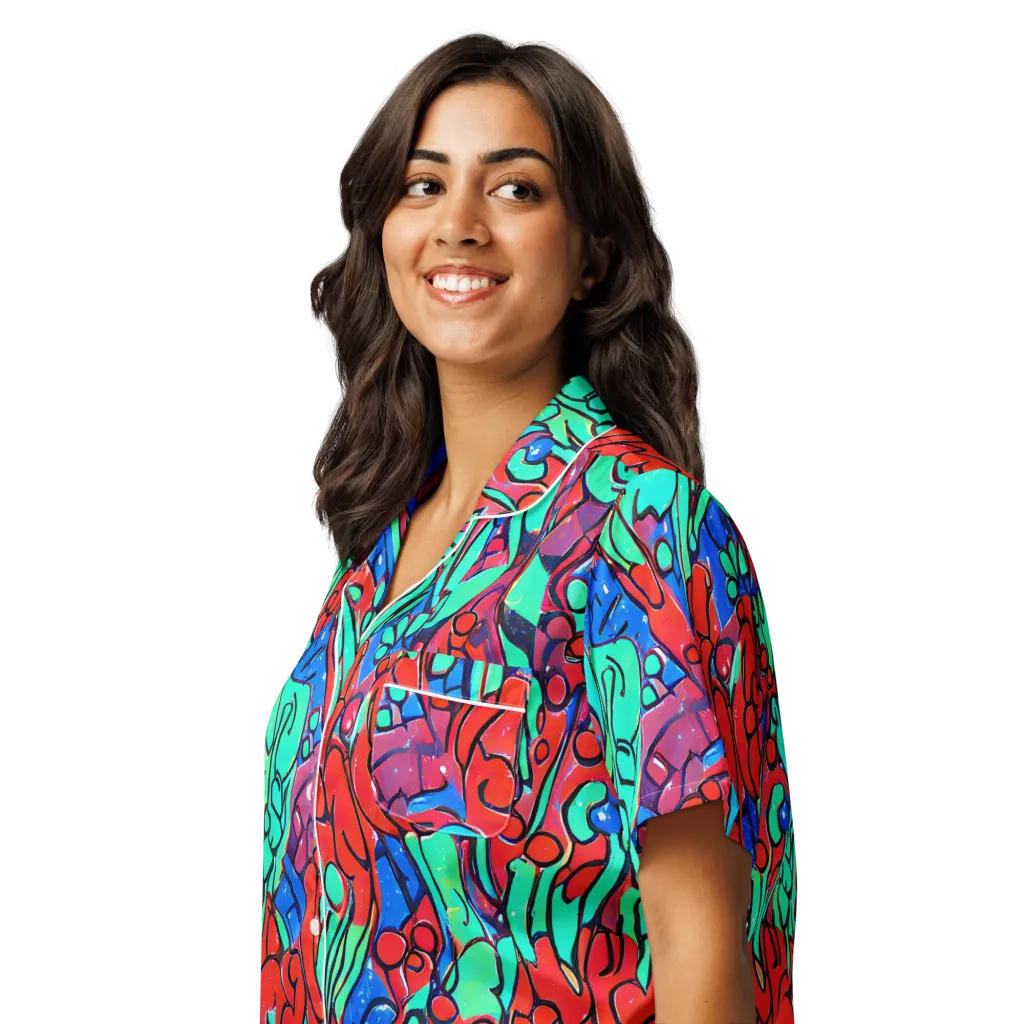 Hypercolor Habitat on Women's Short Sleeve Pajama Top — Left Front