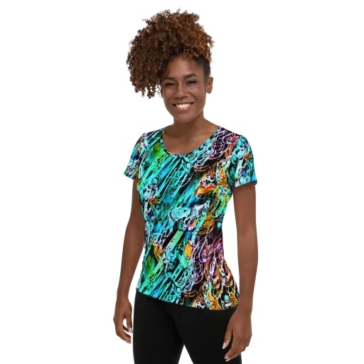 Color After Dark on a Women's Athletic T-Shirt