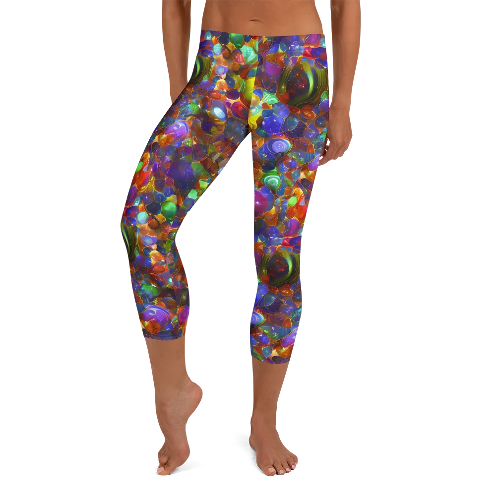 Prismatic Pebble Riot on Capri Leggings — Front