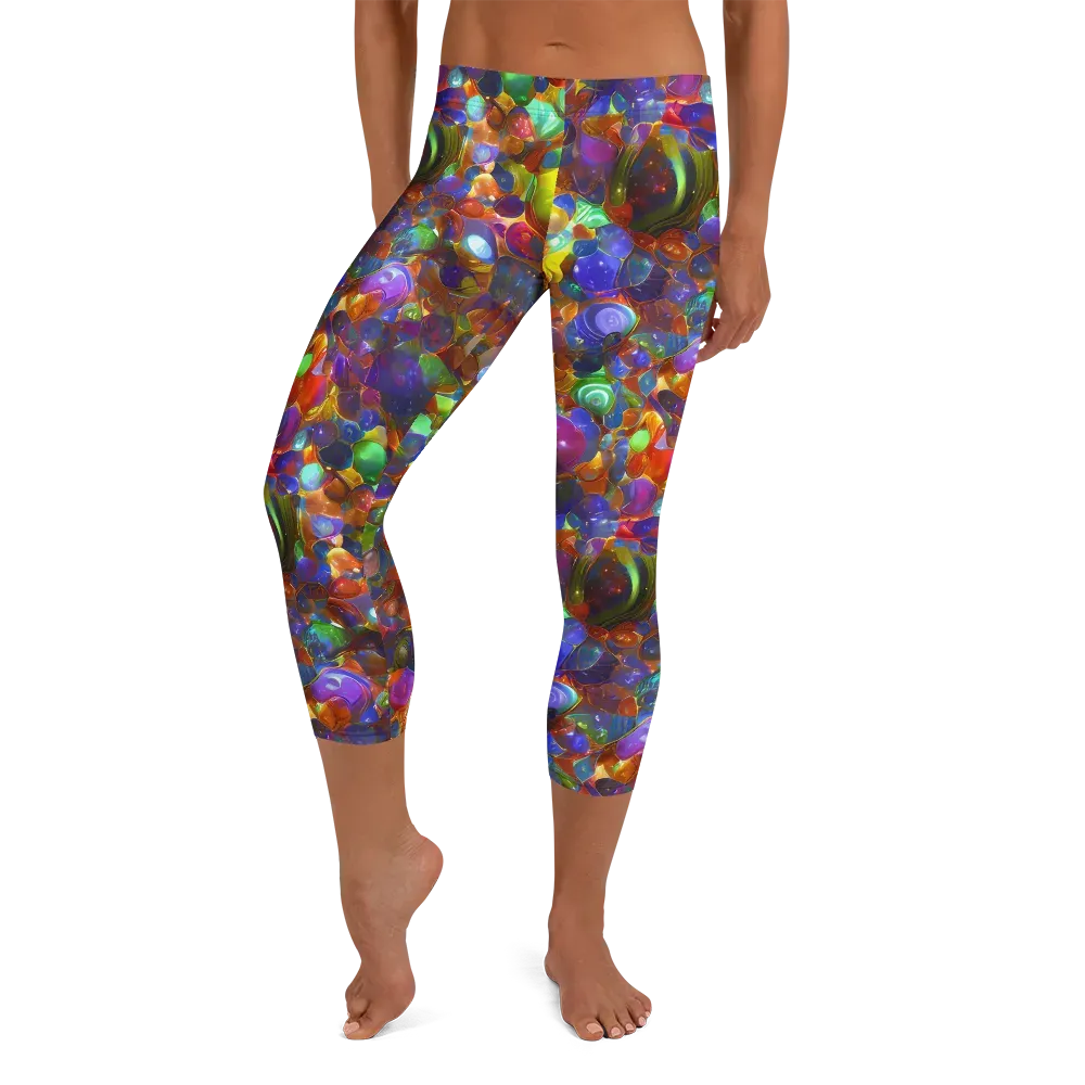 Prismatic Pebble Riot on Capri Leggings — Front