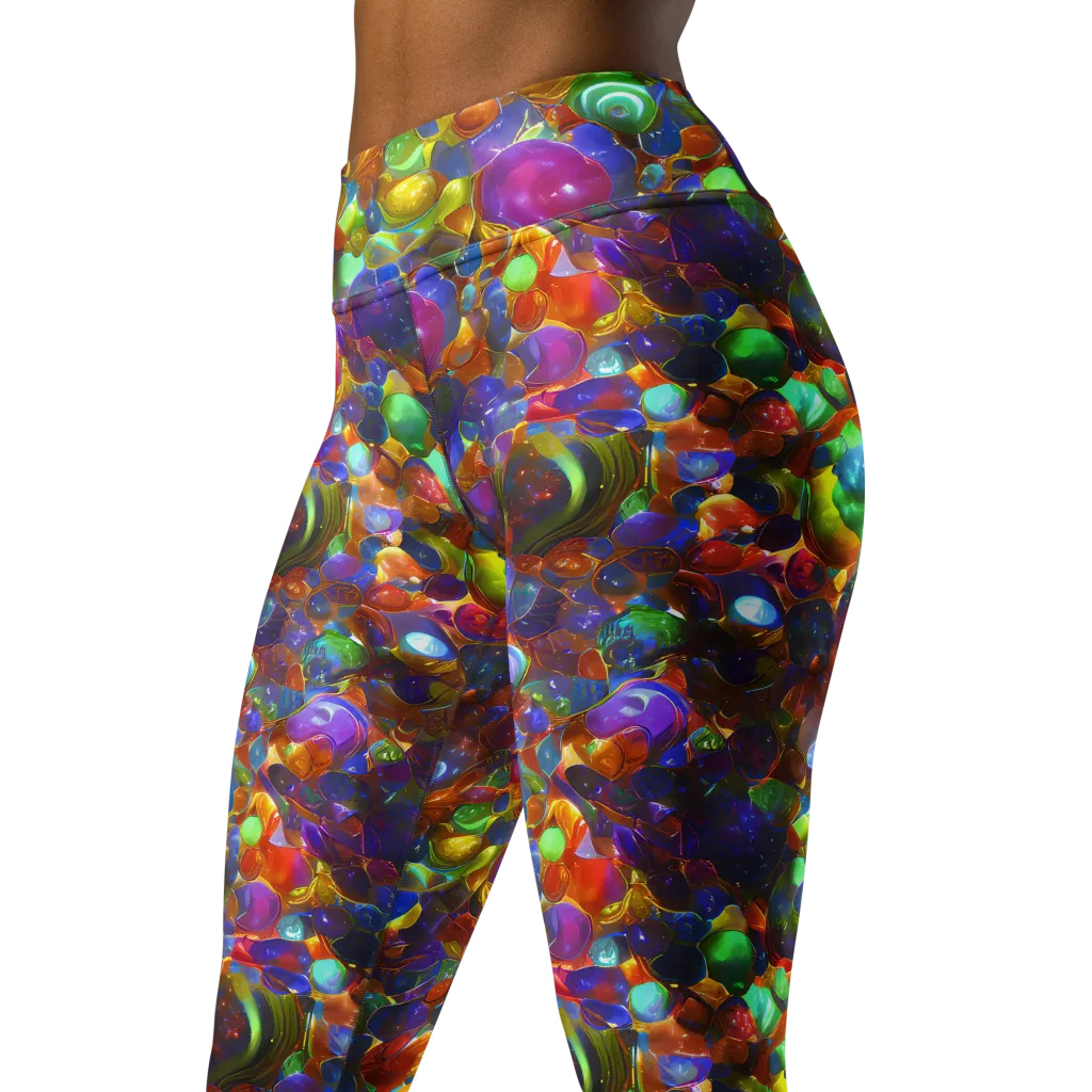 Prismatic Pebble Riot on Yoga Leggings — Left Front