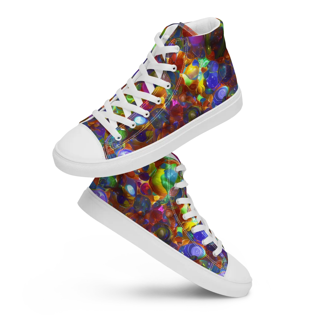 Prismatic Pebble Riot on Men's High Top Canvas Shoes — Front