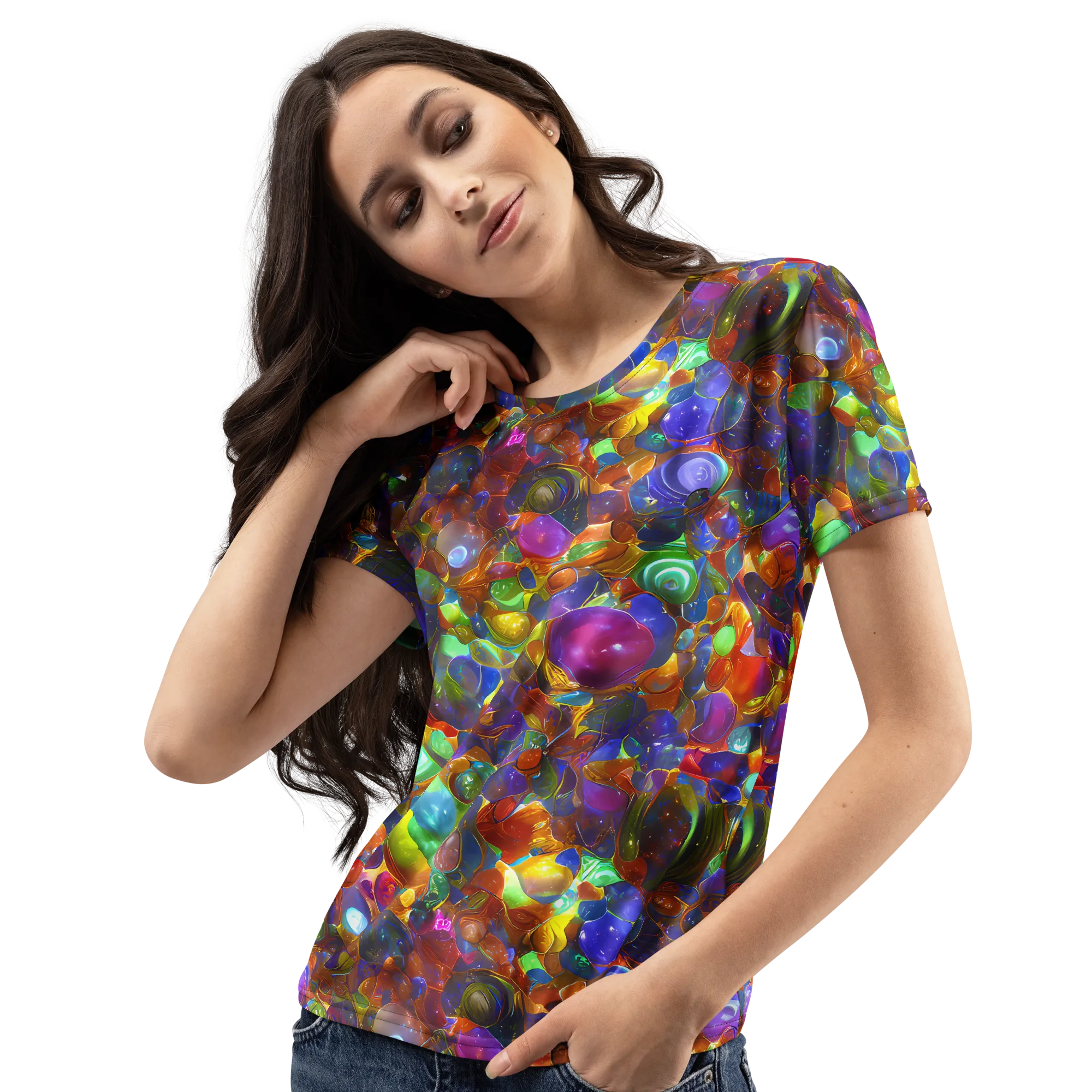 Prismatic Pebble Riot on Women's Crew Neck T-Shirt — Left Front