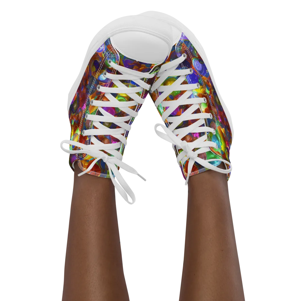 Prismatic Pebble Riot on Women's High Top Canvas Shoes — Front