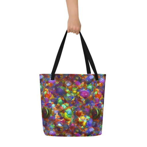 Prismatic Pebble Riot on a Large Tote Bag W/ Pocket