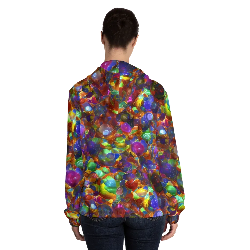 Prismatic Pebble Riot on Women's Full-Zip Hoodie — Back On Person