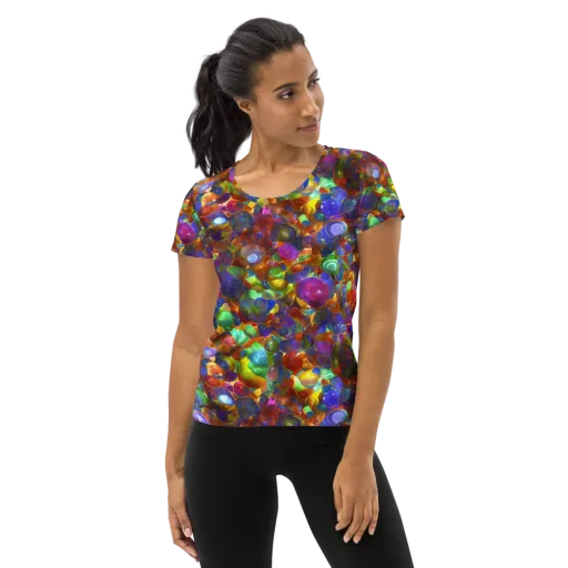 Prismatic Pebble Riot on a Women's Athletic T-Shirt