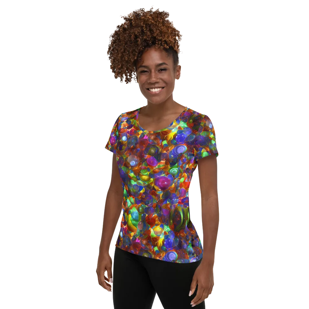 Prismatic Pebble Riot on Women's Athletic T-Shirt — Left
