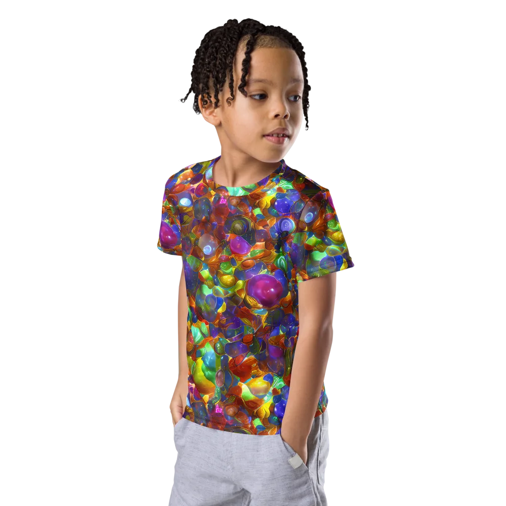 Prismatic Pebble Riot on Kids Crew Neck T-Shirt — Left Front